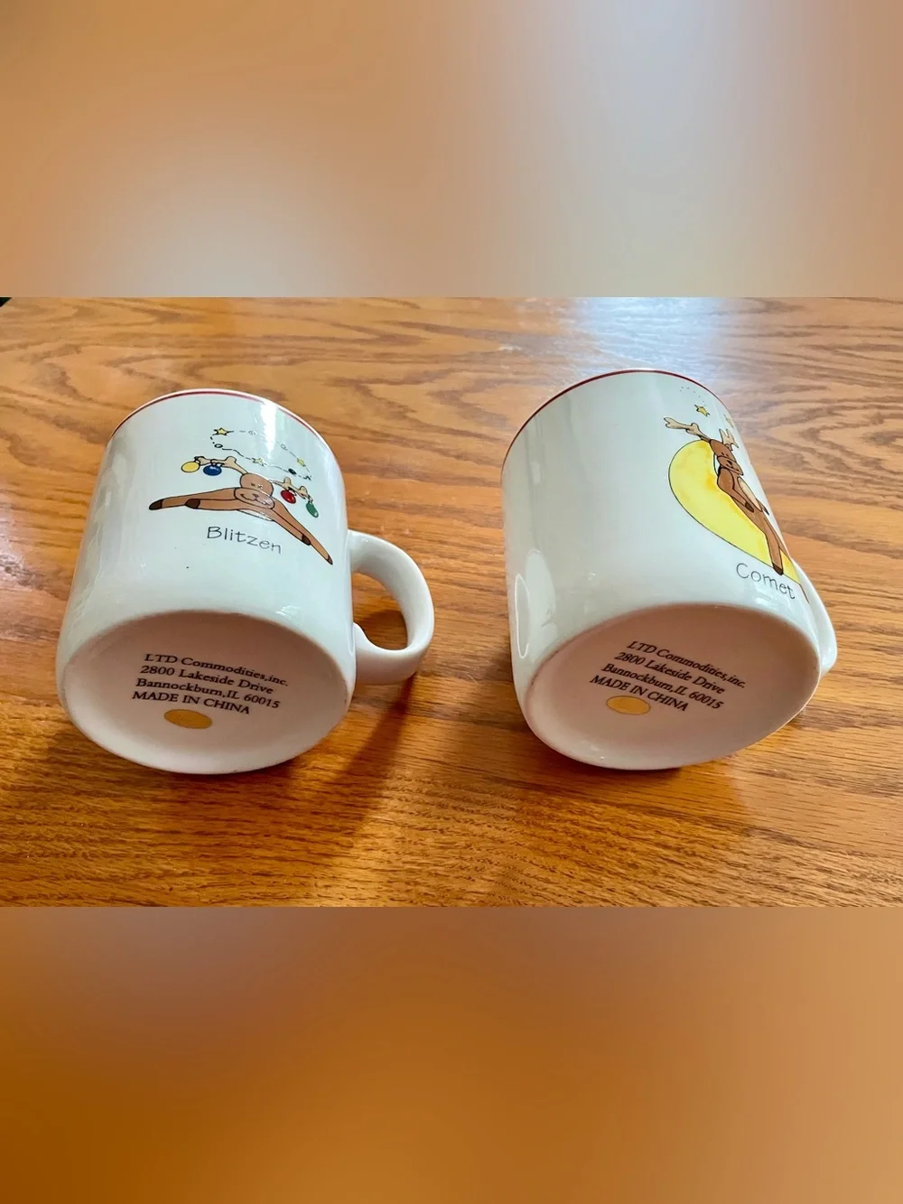 Vintage LTD Commodities set of ceramic mugs - Comet and Blitzen